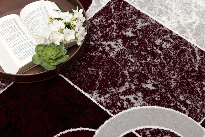 Red And Gray Geometric Area Rug Photo 5