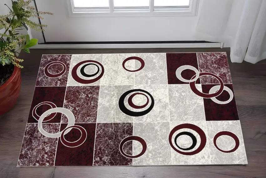 Red And Gray Geometric Area Rug Photo 1