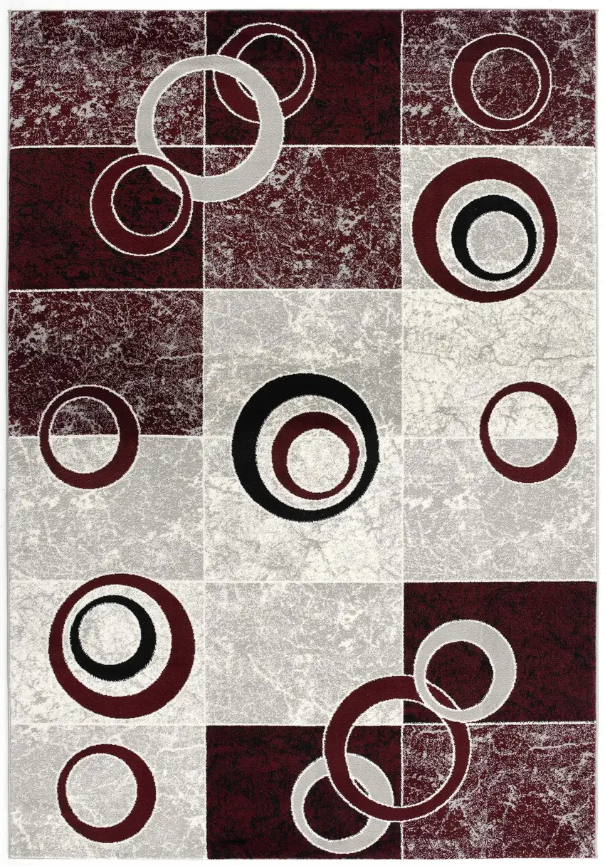 Red And Gray Geometric Area Rug Photo 2