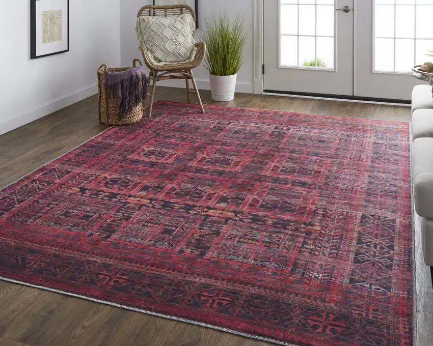 Red And Gray Geometric Power Loom Area Rug Photo 8