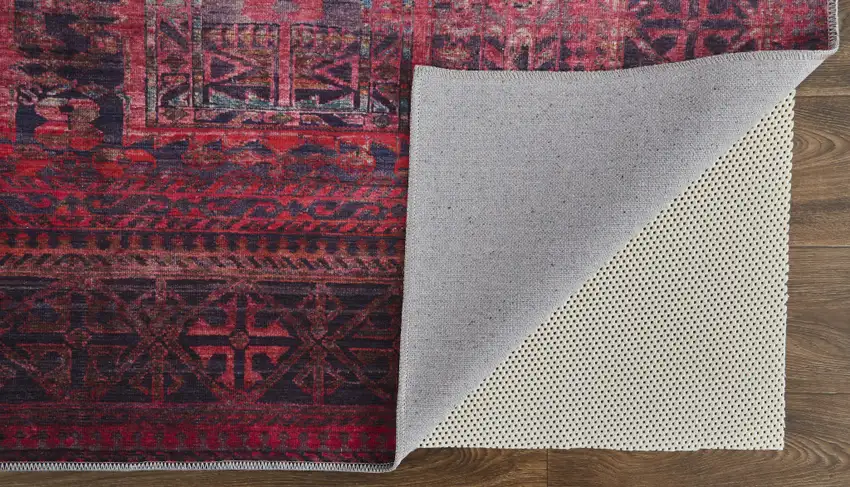 Red And Gray Geometric Power Loom Area Rug Photo 3