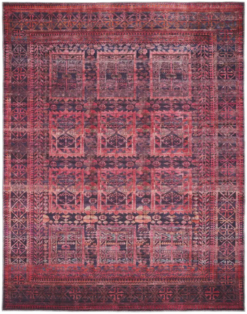 Red And Gray Geometric Power Loom Area Rug Photo 1