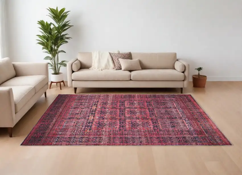 Red And Gray Geometric Power Loom Area Rug Photo 1