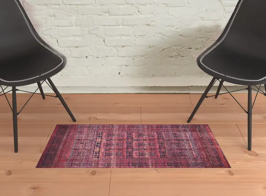 Red And Gray Geometric Power Loom Area Rug Photo 2