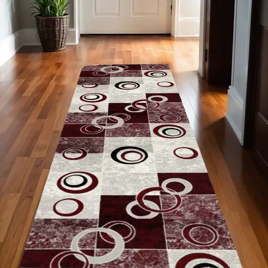 Red And Gray Geometric Runner Rug Photo 1