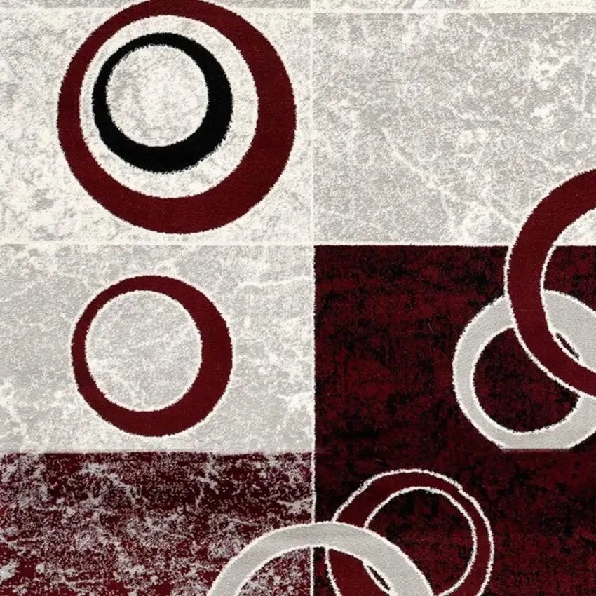 Red And Gray Geometric Runner Rug Photo 4