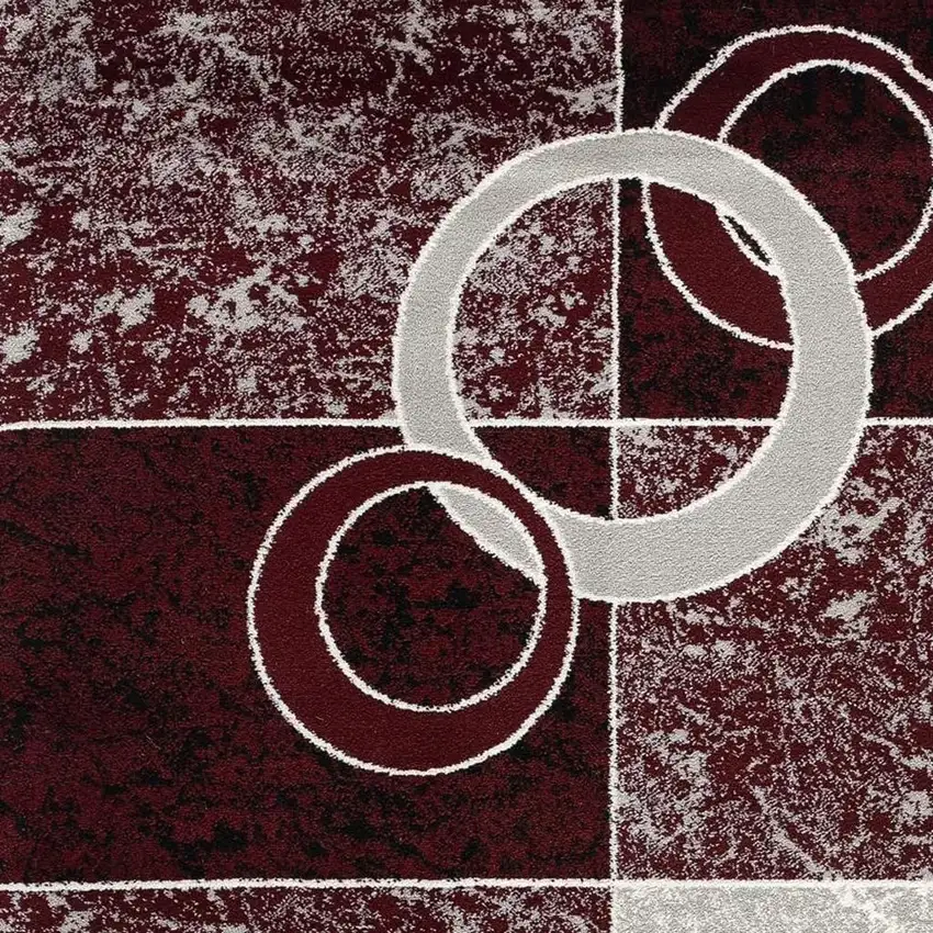 Red And Gray Geometric Square Rug Photo 4