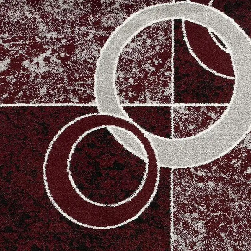 Red And Gray Geometric Square Rug Photo 3