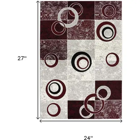 Red And Gray Geometric Square Rug Photo 3