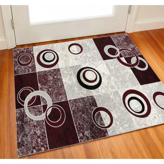 Red And Gray Geometric Square Rug Photo 1