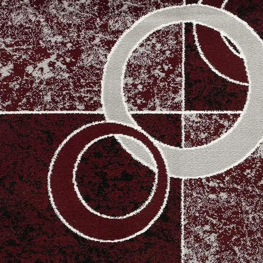 Red And Gray Geometric Square Rug Photo 5