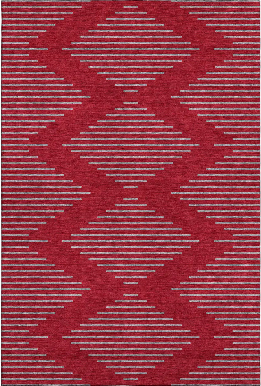 Red And Gray Geometric Washable Area Rug With UV Protection Photo 1