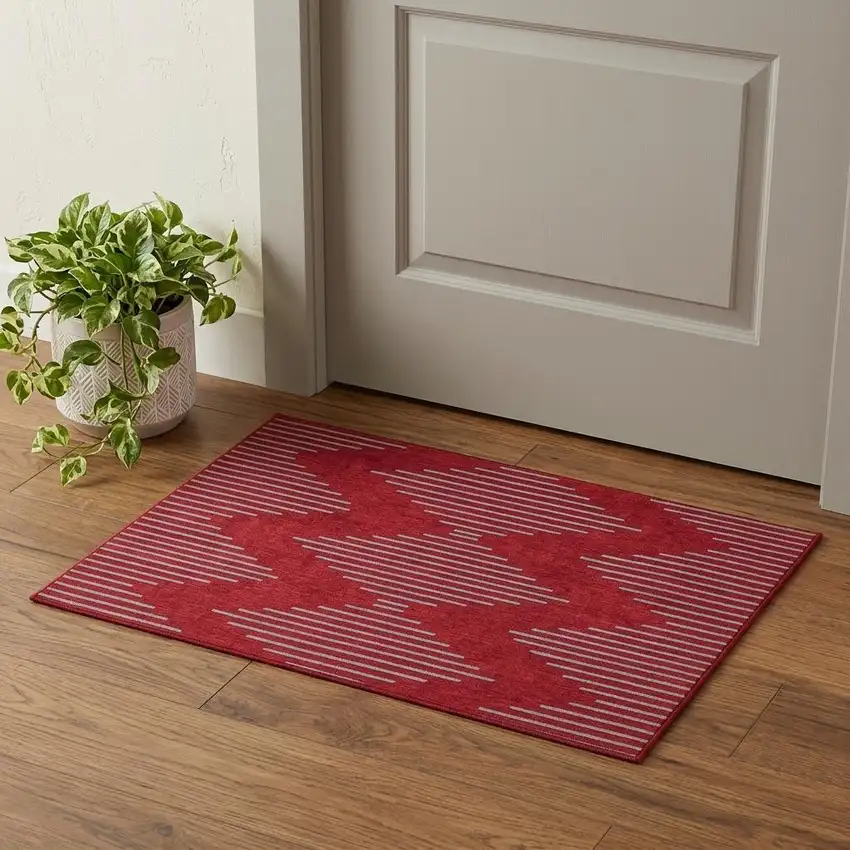 Red And Gray Geometric Washable Area Rug With UV Protection Photo 1