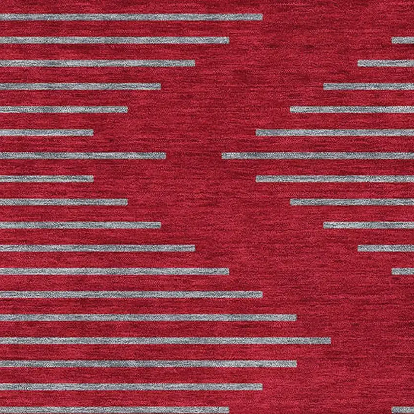 Red And Gray Geometric Washable Area Rug With UV Protection Photo 2