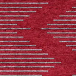 Photo of Red And Gray Geometric Washable Area Rug With UV Protection