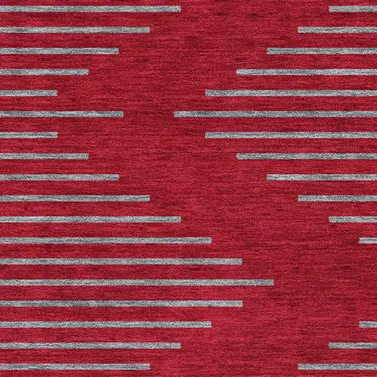 Red And Gray Geometric Washable Area Rug With UV Protection Photo 2