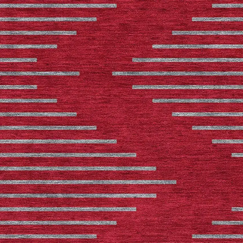 Red And Gray Geometric Washable Area Rug With UV Protection Photo 2