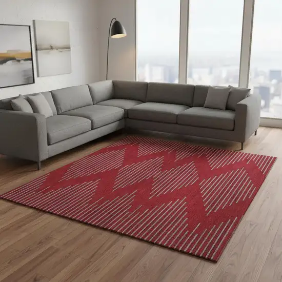 Red And Gray Geometric Washable Area Rug With UV Protection Photo 2