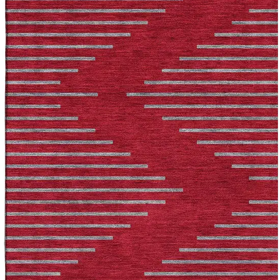 Red And Gray Geometric Washable Area Rug With UV Protection Photo 2