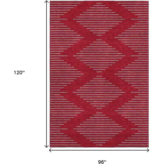 Red And Gray Geometric Washable Area Rug With UV Protection Photo 9