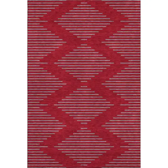 Red And Gray Geometric Washable Area Rug With UV Protection Photo 1