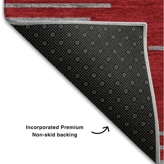 Red And Gray Geometric Washable Area Rug With UV Protection Photo 5