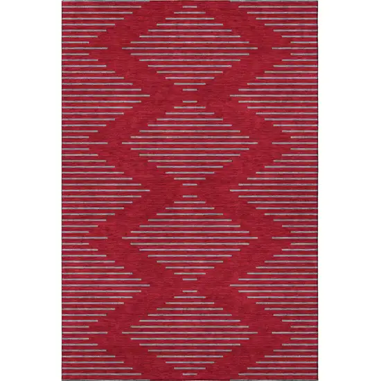 Red And Gray Geometric Washable Area Rug With UV Protection Photo 3