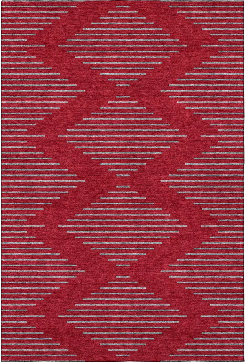 Red And Gray Geometric Washable Area Rug With UV Protection Photo 3