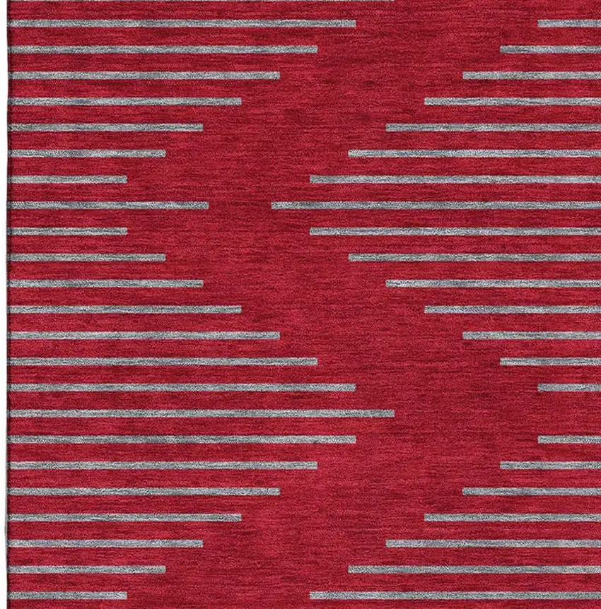 Red And Gray Geometric Washable Area Rug With UV Protection Photo 3