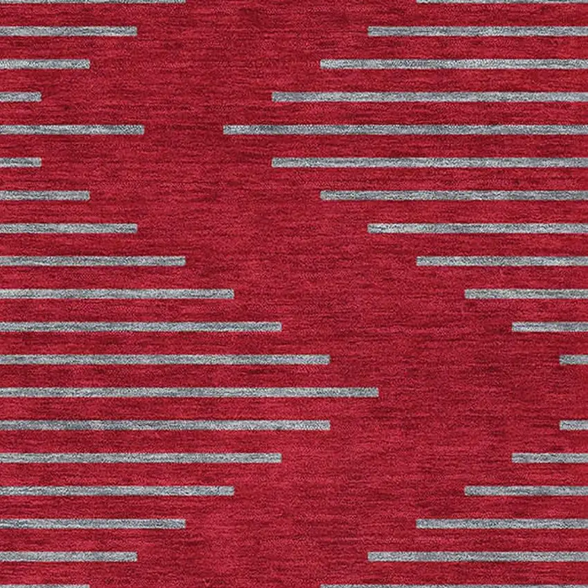 Red And Gray Geometric Washable Area Rug With UV Protection Photo 2