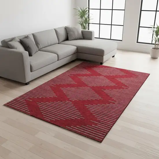 Red And Gray Geometric Washable Area Rug With UV Protection Photo 2