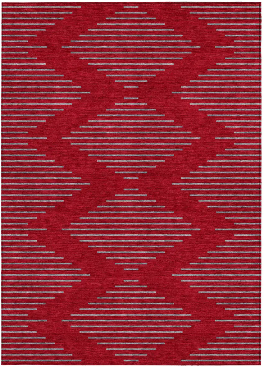Red And Gray Geometric Washable Indoor Outdoor Area Rug Photo 6