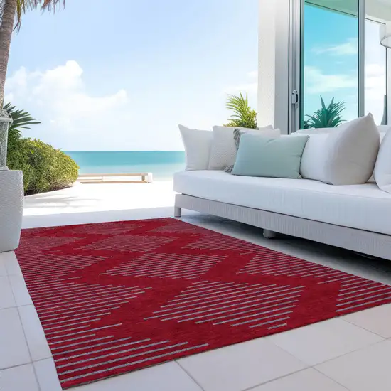 Red And Gray Geometric Washable Indoor Outdoor Area Rug Photo 9
