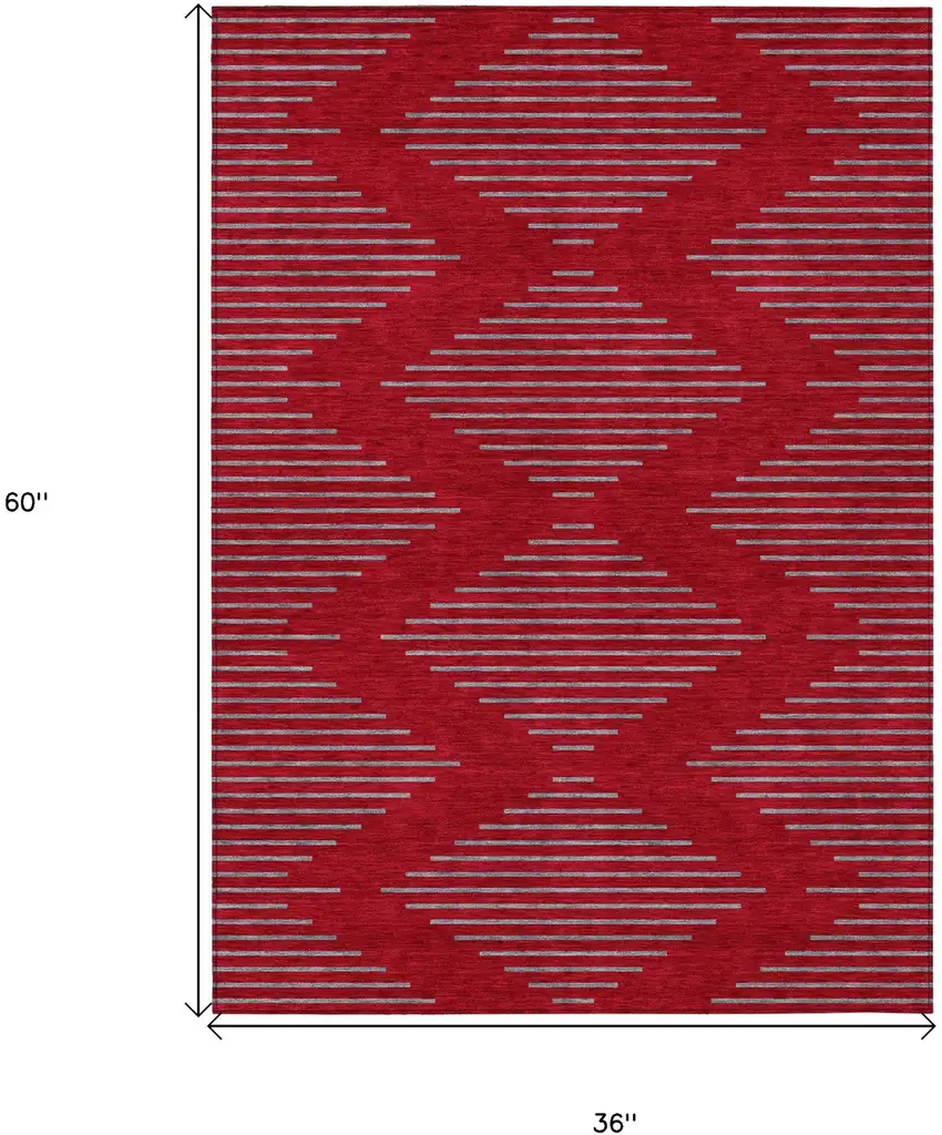 Red And Gray Geometric Washable Indoor Outdoor Area Rug Photo 3