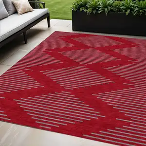 Photo of Red And Gray Geometric Washable Indoor Outdoor Area Rug