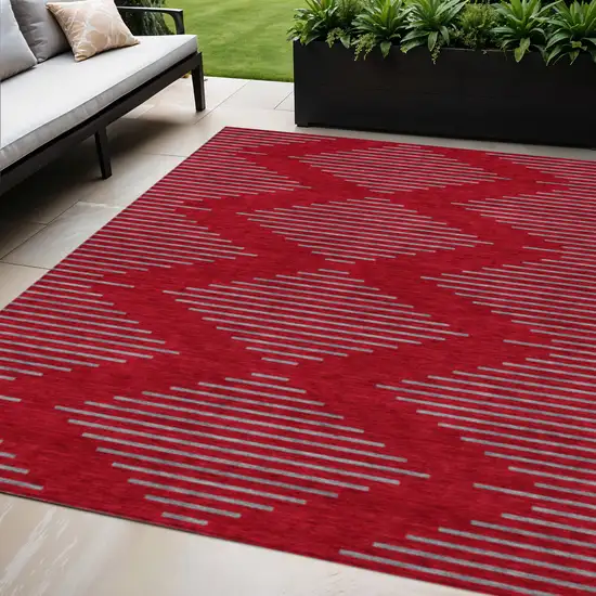 Red And Gray Geometric Washable Indoor Outdoor Area Rug Photo 1