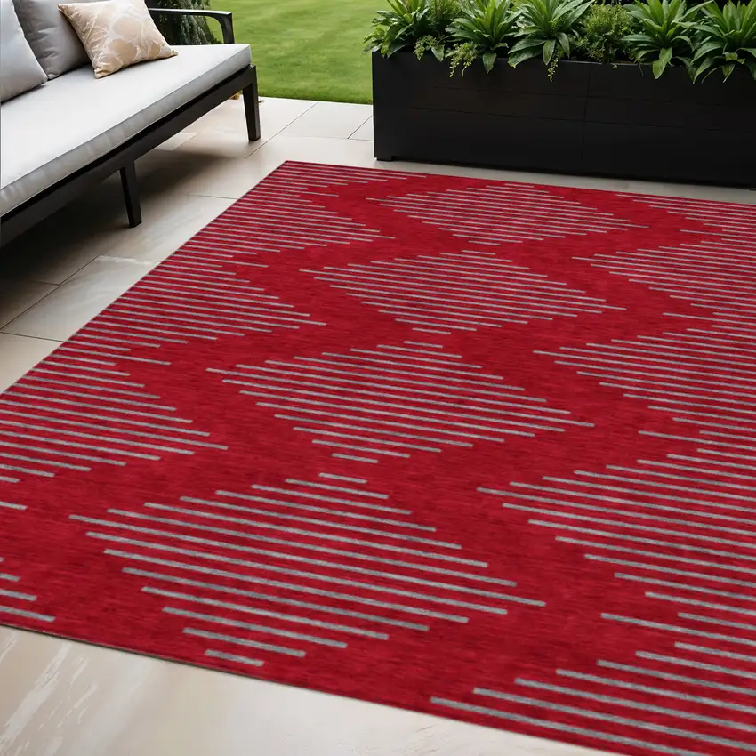 Red And Gray Geometric Washable Indoor Outdoor Area Rug Photo 1