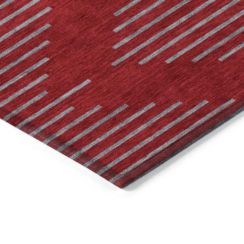 Red And Gray Geometric Washable Indoor Outdoor Area Rug Photo 4