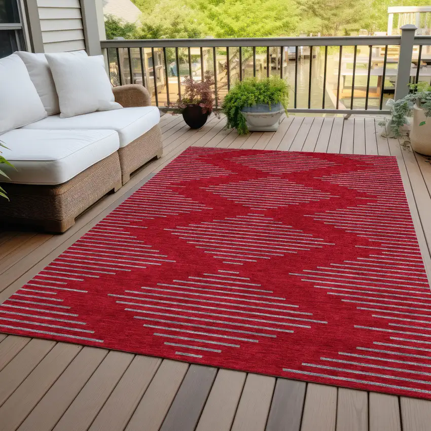 Red And Gray Geometric Washable Indoor Outdoor Area Rug Photo 8