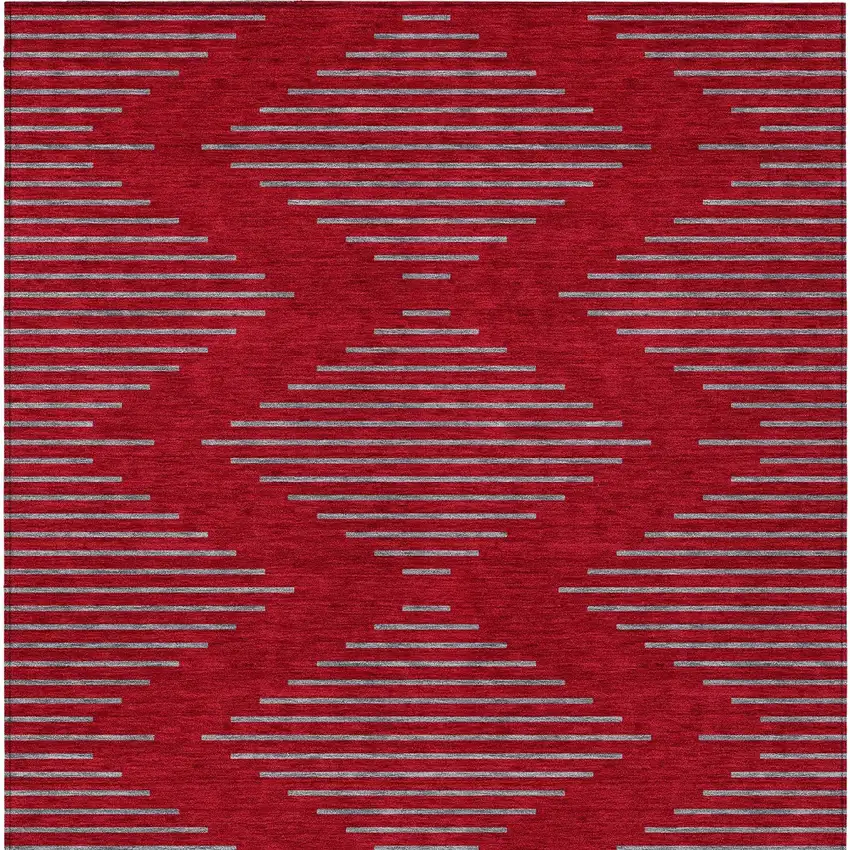 Red And Gray Geometric Washable Indoor Outdoor Area Rug Photo 7