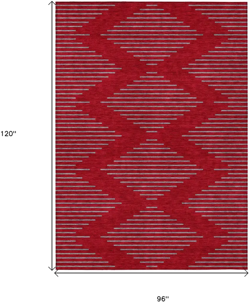 Red And Gray Geometric Washable Indoor Outdoor Area Rug Photo 3