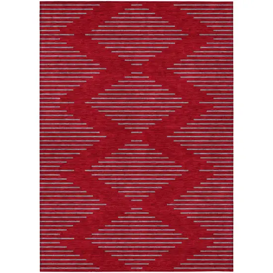 Red And Gray Geometric Washable Indoor Outdoor Area Rug Photo 2