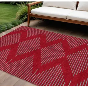 Photo of Red And Gray Geometric Washable Indoor Outdoor Area Rug