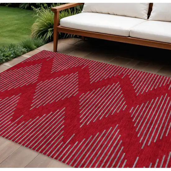 Red And Gray Geometric Washable Indoor Outdoor Area Rug Photo 1