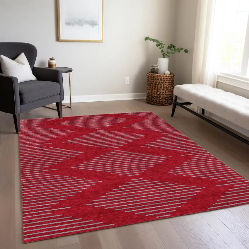Red And Gray Geometric Washable Indoor Outdoor Area Rug Photo 9