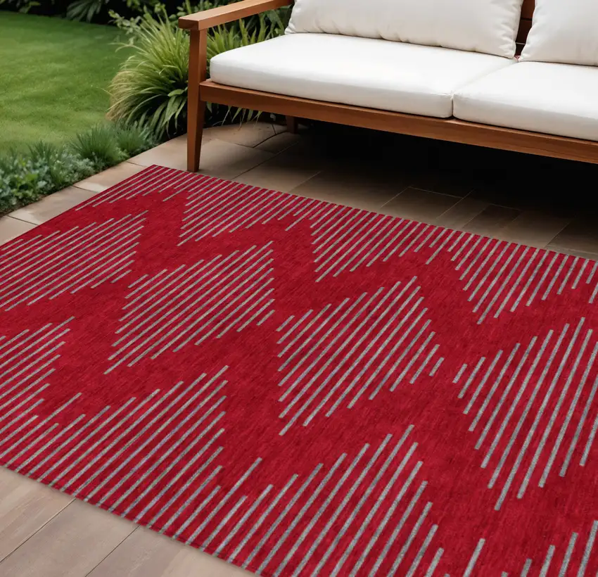 Red And Gray Geometric Washable Indoor Outdoor Area Rug Photo 1