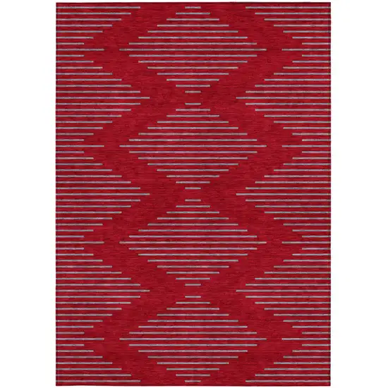 Red And Gray Geometric Washable Indoor Outdoor Area Rug Photo 7