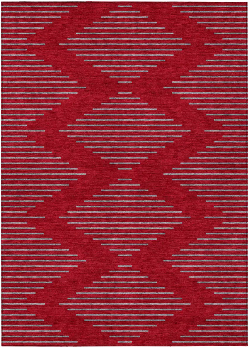 Red And Gray Geometric Washable Indoor Outdoor Area Rug Photo 2