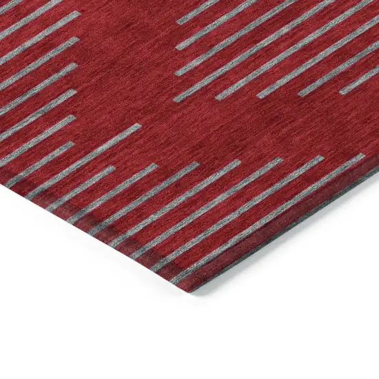 Red And Gray Geometric Washable Indoor Outdoor Area Rug Photo 4