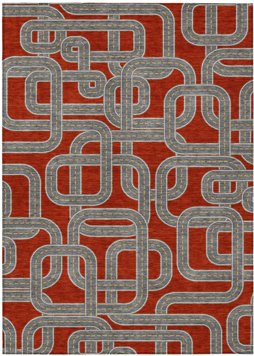 Red And Gray Geometric Washable Indoor Outdoor Area Rug Photo 2